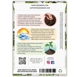 Seed Needs, Purple Passion Flower Seeds - 30 Heirloom Seeds for Planting Passiflora edulis - Annual Heirloom & Open Pollinated Vine/Climber Produces Exotic Blooms (2 Packs)