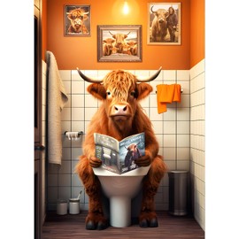 QQYRHN 5D Newspaper Reading Cow Diamond Painting Kit for Adults Beginners Toilet Diamond Art Kits Complete DIY Bathroom Diamond Embroidery Set Perfect for Relaxation and Decoration 30 x 40 cm