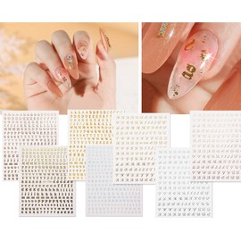 Sucodver Alphabet Small English Initial Gold Nail Stickers Letter Cursive Silver Nail Stickers Set of 7