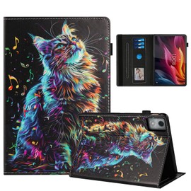 Rostsant Hülle für Lenovo Idea Tab Pro 2025 PU Leder Hülle Magnetischer Ständer Wallet Tablet Schutzhülle für Lenovo Idea Tab Pro Musiknotenkatze