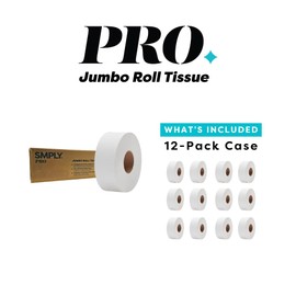 SMPLY PRO Jumbo Roll Tissue – 1,000' Rolls, 12-Roll Case (12,000' Total) – 2-Ply Bulk Toilet Paper for Commercial Restrooms – Fits Universal Dispensers – High-Capacity & Cost-Effective