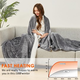 HomeMate Electric Heated Blanket Twin - 62"x84" Heating Bed Blankets Throw with 10 Heating Levels 8 Hours Auto Off Fast Heating Over-Heated Protection Ultra Soft Warm Flannel ETL Certified Grey
