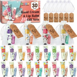 AZEN 30 juegos de regalos a granel, crema de manos y bálsamo labial a granel con bolsa de organza tarjeta de agradecimiento, regalos de boda para baby