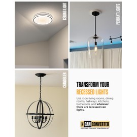 The Can Converter R1 Recessed Can Light Conversion Kit w/ 8¼" Steel Beveled Ceiling Medallion - Home Improvement for 4", 5" & 6" Cans, Fan & Light Fixture Converter Kit, UL Certified, White
