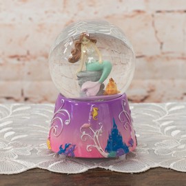 Mermaid and Fish on Lilac Musical 80MM Water Globe Plays Tune by The Beautiful Sea