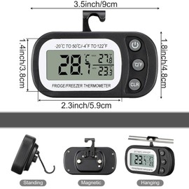 12 Pack Digital Fridge Thermometer Waterproof Freezer Room Thermometer Max/Min Record Function with Large LCD Screen Refrigerator Thermometer with Hook and Magnetic Back for Kitchen Home