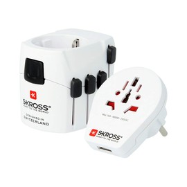 SKROSS PRO World 1.302530 world travel adapter for all 2/3-pin devices and USB, in white