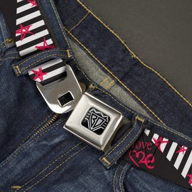 Buckle Down - Cinturón, BDC-W31242-1.0, Hombres, Love Me W/Sketch Stars & Stripes Black/White/Fuchsia, 1.0" Wide, 20-36" Long