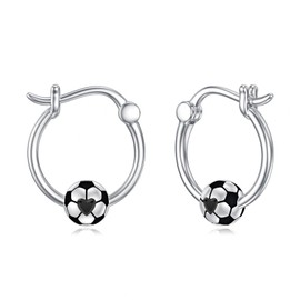 POTOPYY Soccer Earrings for Women S925 Sterling Silver Football Hoop Earrings for Sensitive Ears Cool Soccer Sports Huggie Hoops Jewelry for Women Soccer Lover Birthday Christmas Day Gifts