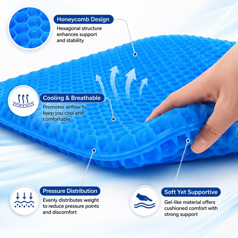 Gel Seat Cushion for Chair Comfort – Breathable Honeycomb Cooling