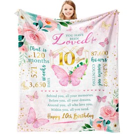 ZWERIVP Gifts for 10 Year Old Girl, 10th Birthday Present for Girls, Presents for Ten Year Old Kids, Birthday Gifts Ideas for Age 10, Double Digits Bday Decorations Throw Blanket 60"X50"