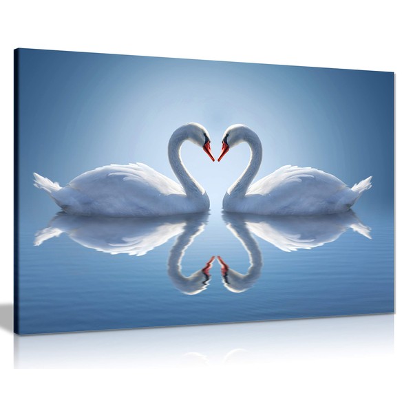 Two Swans Make Up A Heart Reflected On Water Canvas