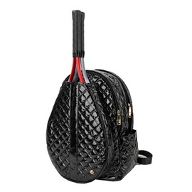 Lemonbella Large Jennifer Tennis Backpack Nylon Quilted Racket Bag - Stylish & Functional Court Bag for Women - Holds Rackets, Gear & Essentials, Onyx