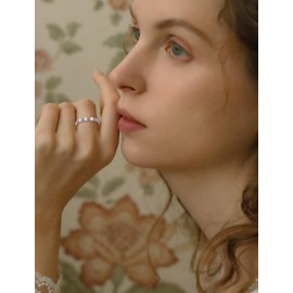 PYNZY Pearl Ring 925 Sterling Silver Stackable Ring for Women, Freshwater Cultured Pearl Ring Promise Band Jewelry-Created Pink Tourmaline-10