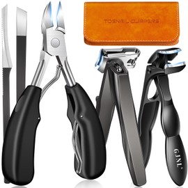 Toenail Clippers for Seniors Thick Ingrown Toenails, Very Sharp Angled Head Nail Clippers with Catcher, 360° Rotating Fingernail Clippers for Men, Havey Duty 37mm Wide Opening Toenail Cutter, 5PCS