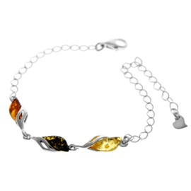 SilverAmber Jewellery UK - Designer 925 Sterling Silver Adjustable Bracelet set with Baltic Amber gemstones - GL533 (Mix)