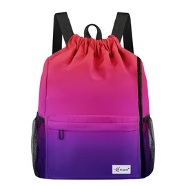 Risefit - Mochila con cordón con bolsillos de malla, bolsa de gimnasio, resistente a la arena, mochila de playa para hombres y mujeres (morado degradado), Multi