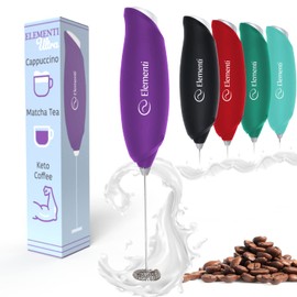 Elementi Hand Frother for Coffee - Matcha Whisk Electric Milk Frother - Electric Whisker for Mixing - Coffee Whisk Frother - Drink Mixer Handheld - Milk Frother Handheld Stirrer (Turbo Purple)