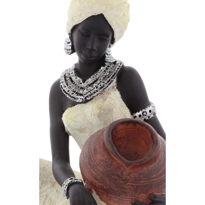Deco 79 Polystone Woman Sitting African Sculpture with Red Water