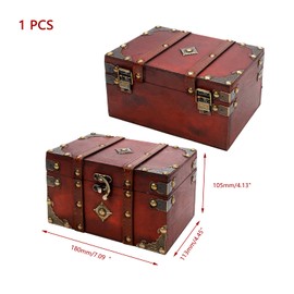 KUMGROT 1 Pcs Antique Wooden Storage Box with Leather Clasp Vintage Small Wooden Storage Chest Trunk with Hinged Lid for Coin Collection Jewelry Keepsakes,7.09" x 4.45" x 4.13"