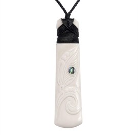 81stgeneration Women's Men's Hand Carved Bone Abalone Engraved Moari Toki Pendant Necklace