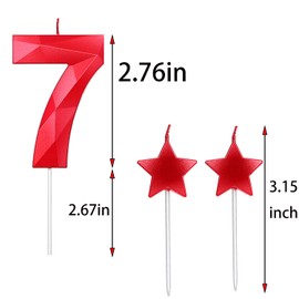 Number 7 Candles and Star Heart Birthday Candles 2.76 Inch for Birthday Cakes Decorations Wedding Anniversary Celebration Number 17 70 71 72 73 74 75 76 77 78 79(Red,7)