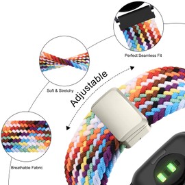 Braided Nylon Band Compatible With Garmin Vivoactive 5/Vivoactive 6/Vivoactive 3 Watch Bands, 20mm Soft Stretchy Replacement Strap for Garmin Venu/Venu Sq/Vivomove/Forerunner 55/158/165/245/645 (Rainbow)