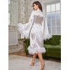 WDIRARA Women's Long Sleeve Satin Fuzzy Trim Bridesmaid Robe -