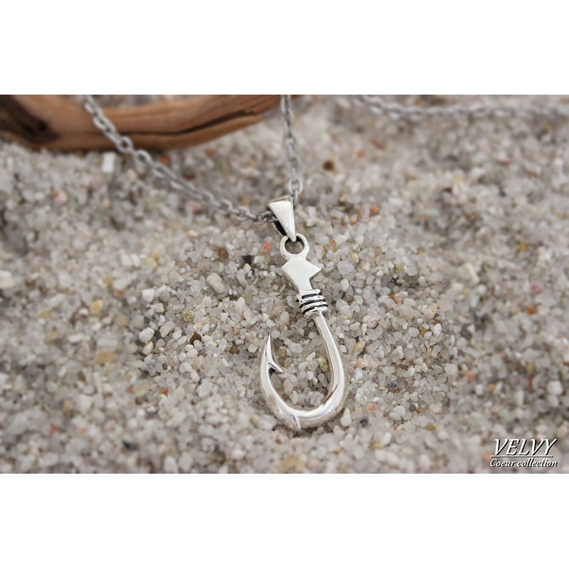 Velvy rm253 Silver 925 Fish Hook Men's Women's Pendant Necklace,
