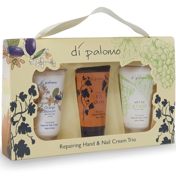 Di Palomo Hand and Nail Cream 30ml Trio Gift Set Orange Blossom with Honey Wild Fig and Grape White Grape with Aloe Hand Cream Gifts for Women Hand Cream for Very Dry Hands