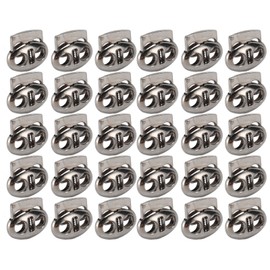 30pcs Metal Cord Lock End Toggle Double Hole Spring Stopper Fastener Slider Toggles End for Drawstrings Shoelaces Backpack Bags Silver