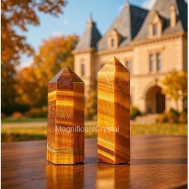 1pc Natural Tiger Eye Stone Tower Gold Crystal Art Home Decor Manifestation Gift