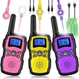 Wishouse Walkie Talkies for Kids Adult Long Range Rechargeable 3 Pack,Girl Wearable Walky Talky Set 2 Way Radio with USB Charger Battery,Camping Games Toy Birthday Xmas Gift for Boy Children Family