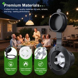 30A NEMA L14-30P Flanged Inlet Generator Plug Male Locking Outlet Wall Receptacle 4 Prong Socket with Cover Industrial Grade Replacement for Transfer Switches ETL Listed