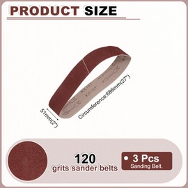 HARFINGTON 2 x 27 Inch Sanding Belts, 3 Pcs 120 Grits Aluminum Oxide Abrasive Belt Sander File Belt for Woodworking, Metal Polishing, Knife Sharpener