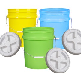 House Naturals 5 Gallon Food Grade Multi Color Buckets- Pack of 3- Made in USA