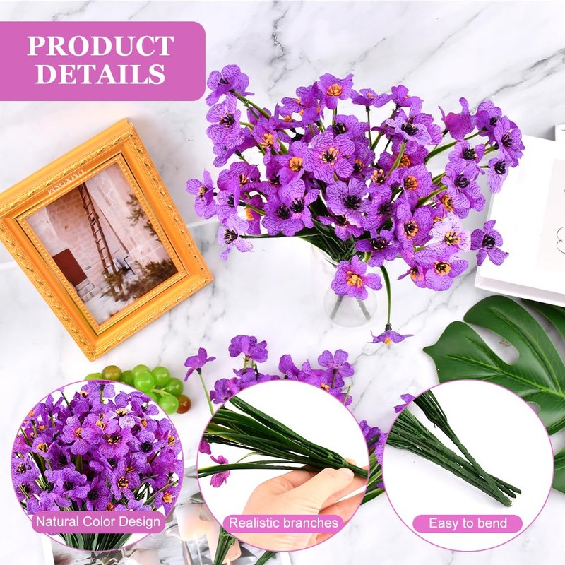 6 Bundles Artificial Violet Flowers, Faux Silk Outdoor Flowers, Purple