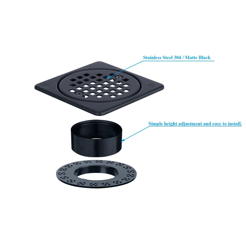 UNI-DRAIN Shower Drain Square 4 Inch with Flange, Drain Grate