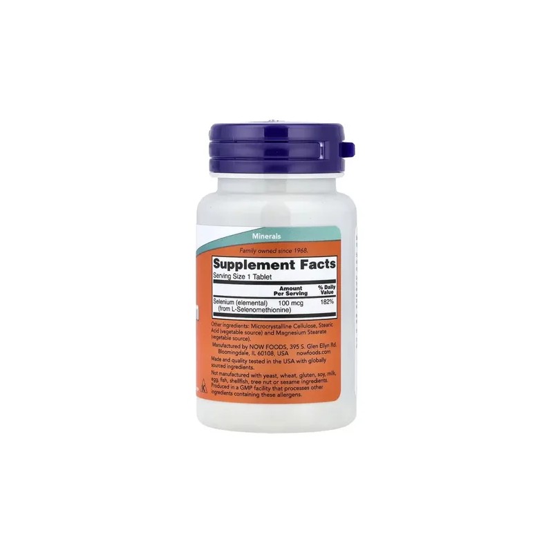 Selenio NOW Minerales Esenciales SELENIUM 100mcg en tabletas Sin sabor