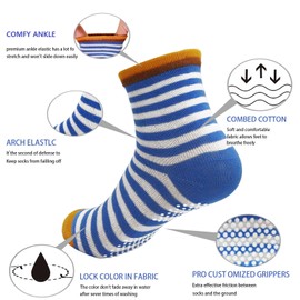 Toddler Non Slip Socks- 12 Pairs Anti Skid Kids Socks Cute Crew Grips Socks for Boys Girls Children（#2 Baby Crocodile 5-7 Years)