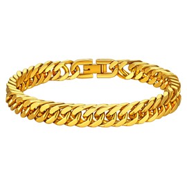Richsteel 8/12/17 mm Curb Chain Bracelet Men's Stainless Steel / Gold Cuban Link Bracelet Punk Cuban Bracelet with Gift Box for Valentine's Day Birthday, Stainless Steel