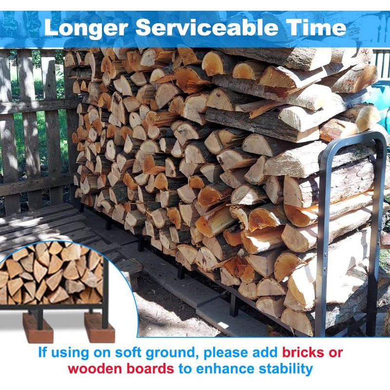Tikimilor 4ft Firewood Rack Holder, Adjustable Heavy Duty Fire Log