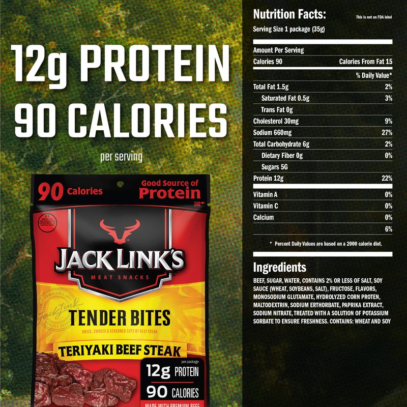 Jack Link's Premium Cuts Beef Steak Tender Bites, Teriyaki, 1.25