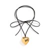 Chunky Puffy Gold Love Heart Pendant Necklaces，Trendy Bow Velvet Tie