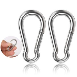 2 PCS Carabiner Clips Stainless Steel Metal Spring Hooks Small M6 Heavy Duty Carabiners Snap Clip Hook for Keychain Fishing Hiking Outdoor Activity Camping Awning (Not for Climbing)