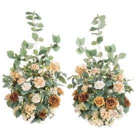 Ling’s Moment 41.0"Tall Free-standing Wedding Aisle Artificial Flowers for Ceremony Decor, 2PCS Apricot & Peach Walkway Fake Floral Chair Markers, Faux Rose Altar Arch Arrangement decorations Outdoor