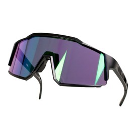 Goolix (GS-PCOLOR922) Sports Sunglasses, Wide Lens, UV Protection, Lightweight, Prescription Compatible Inner Frame, Stylish, For Cycling, Running, Golf, Baseball, Men's, Women's, Black Frame x Green Lens