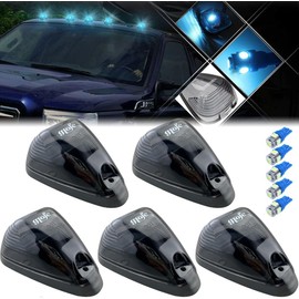 GLOFE 5X Black Smoke Lens Cab Roof Marker Running Lamps Ice Blue LED cab lights Compatible with Ford F150 F250 F350 F450 F550 F650 F750 E150 E250 E350 E450 1999-2016 Super Duty Pickup Trucks(Ice Blue)