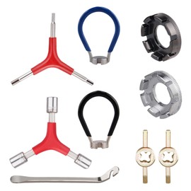 CVASNF 9 Piece Bicycle Spoke Wrench, Size 10-15 Universal Spoke Tensioner, Bicycle Tool Set with Nipple Tensioner, Tyre Lever, Y-Shaped Allen Key and Y-Shaped Socket Wrench