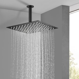 Rain Shower Head 10'' High Pressure Square Rainfall Shower Head Stainless Steel Ultra Thin Waterfall Bathroom Showerhead Body Covering Ceiling Mounted (Matte black)